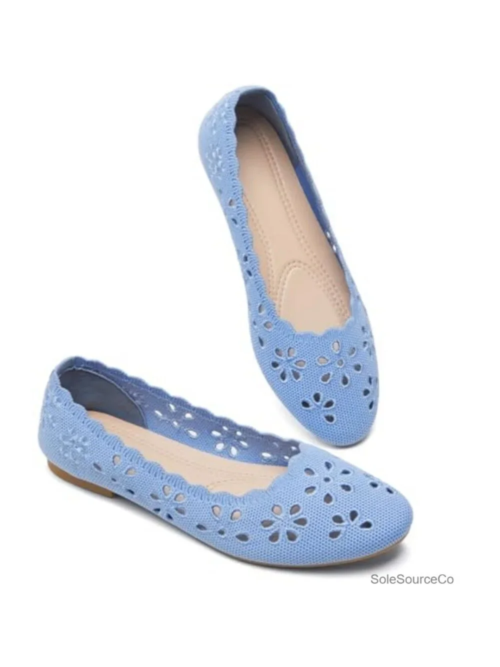 Women's Ballet Flats with Flower Eyelets Breathable Knit Slip-On Shoes